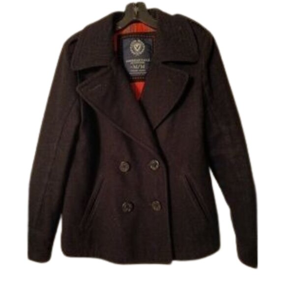 American Eagle Womans Black Wool-Blend Pea Coat: Classic Minamalist Size Med - Picture 3 of 5